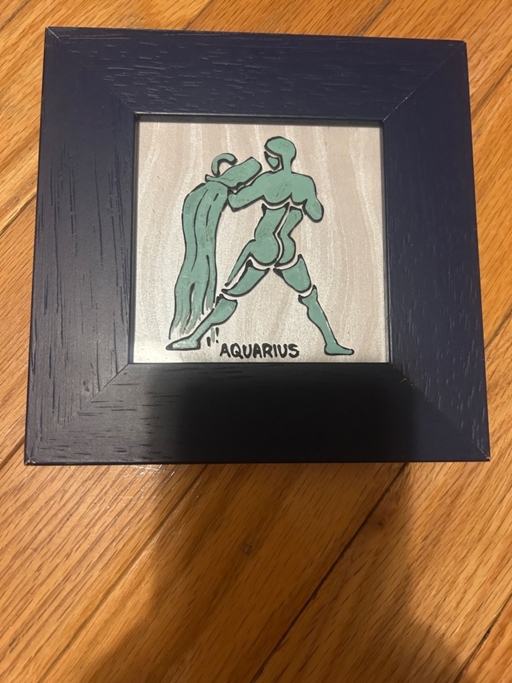 Aquarius Zodiac Art in Navy Wooden Frame